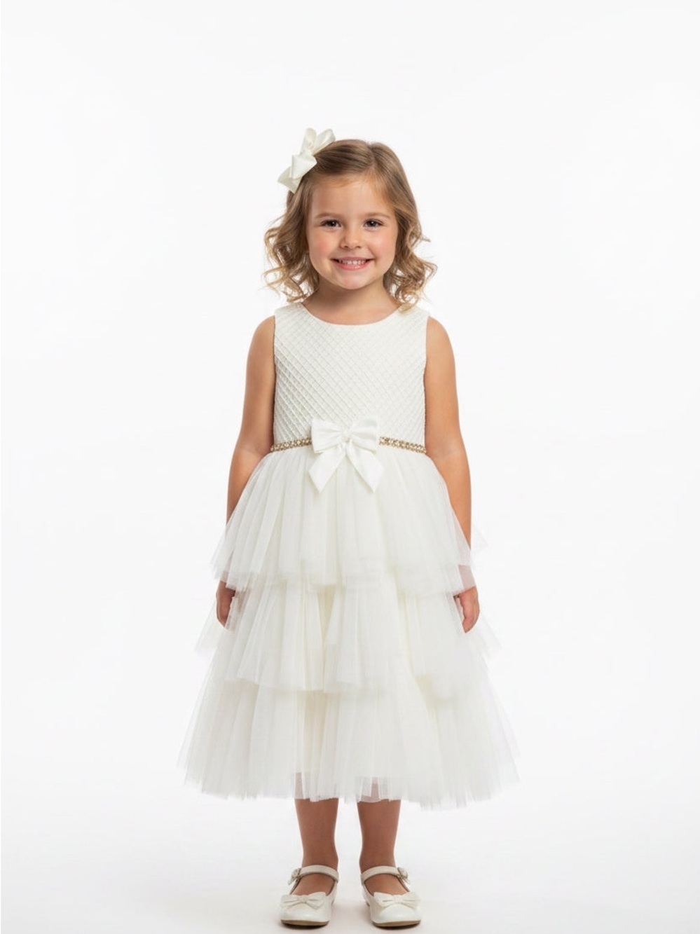American Princess Ivory Lace Bodice Tulle Dress with Jeweled Waist